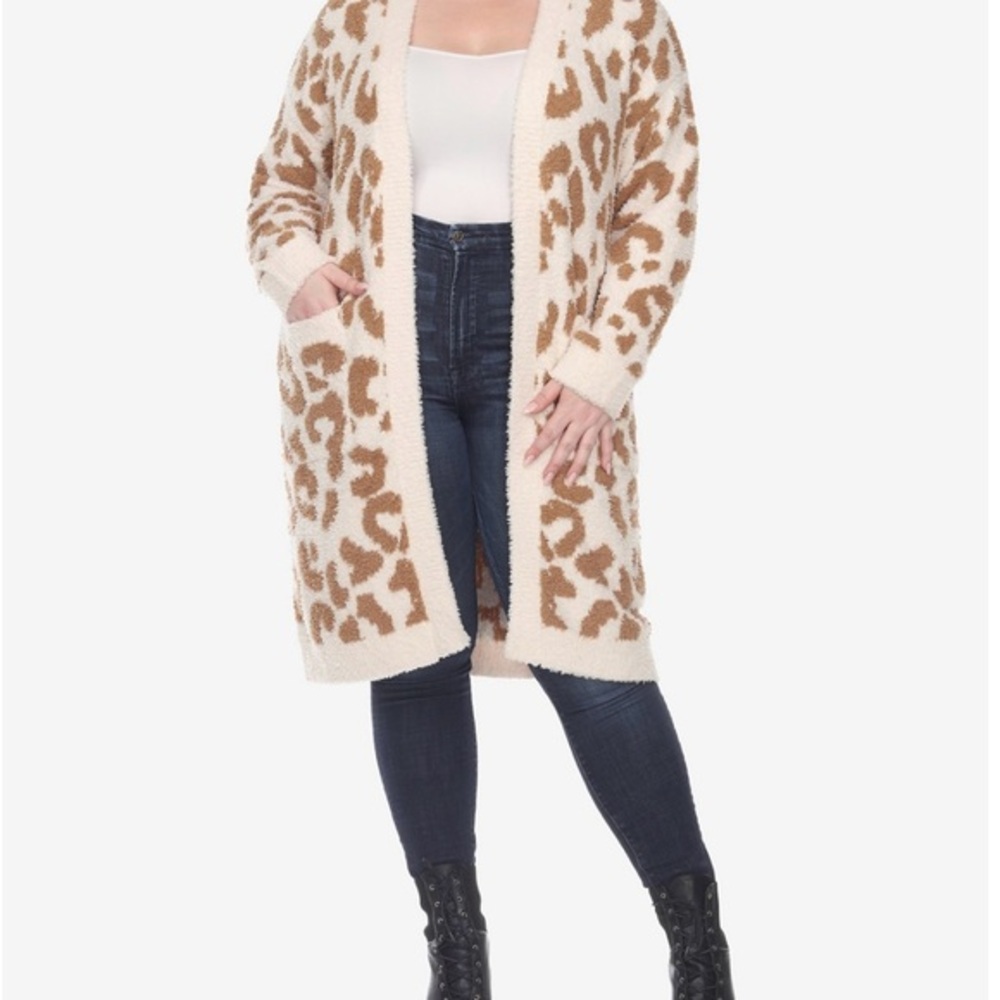 White Mark Tan and Cream Animal Print Cardigan Sweater